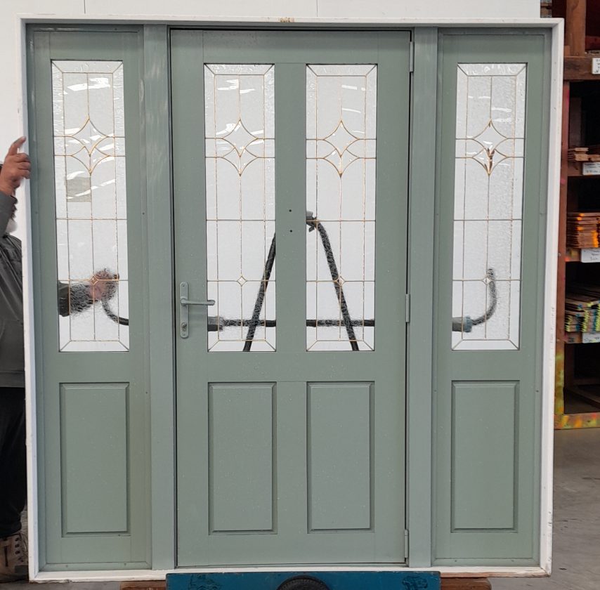 Beautiful Grey all aluminium door with sidelights