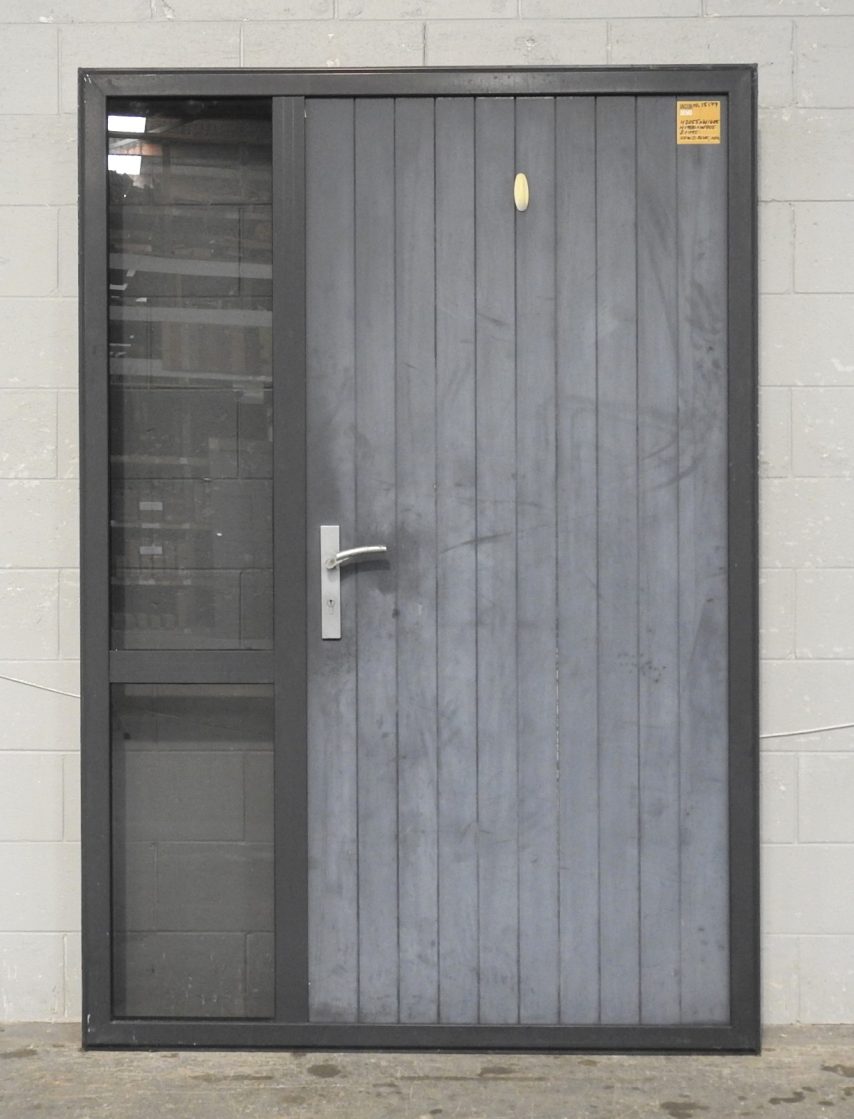 New Denim Blue Frame With Wooden Door and Sidelight