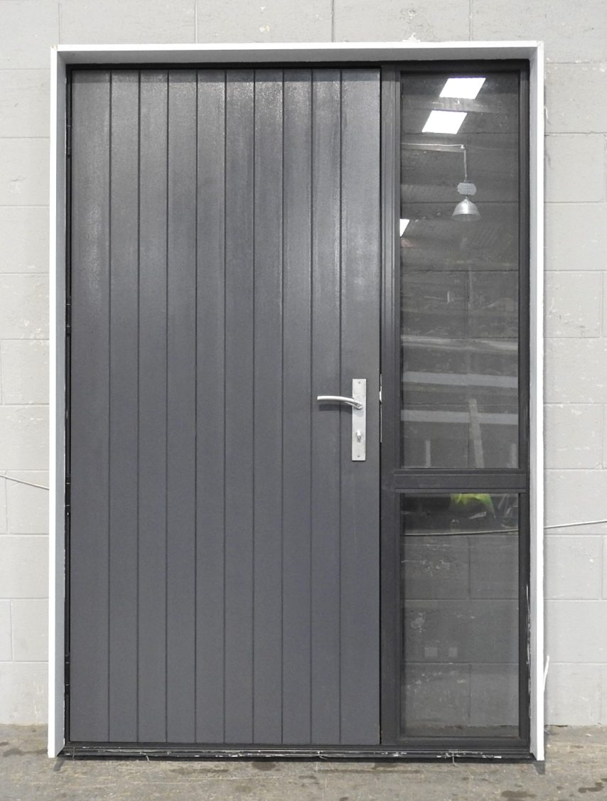 New Denim Blue Frame With Wooden Door and Sidelight