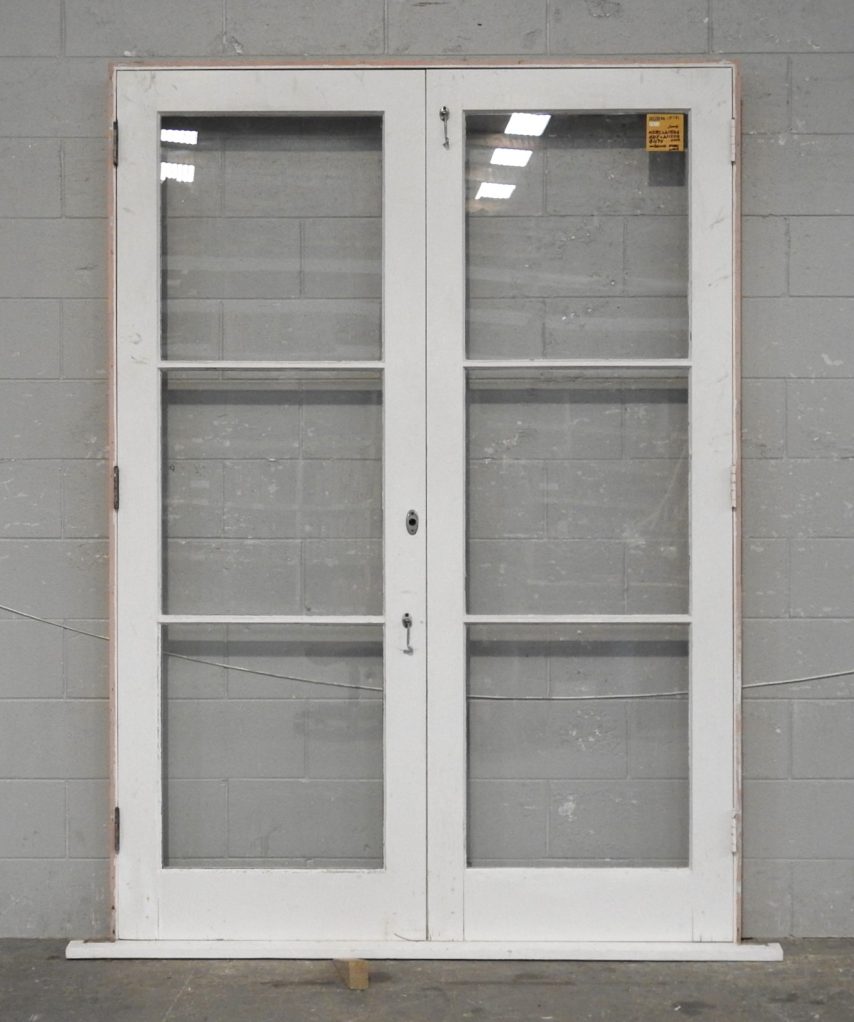 Wooden French 3-Light Doors Hung in Frame