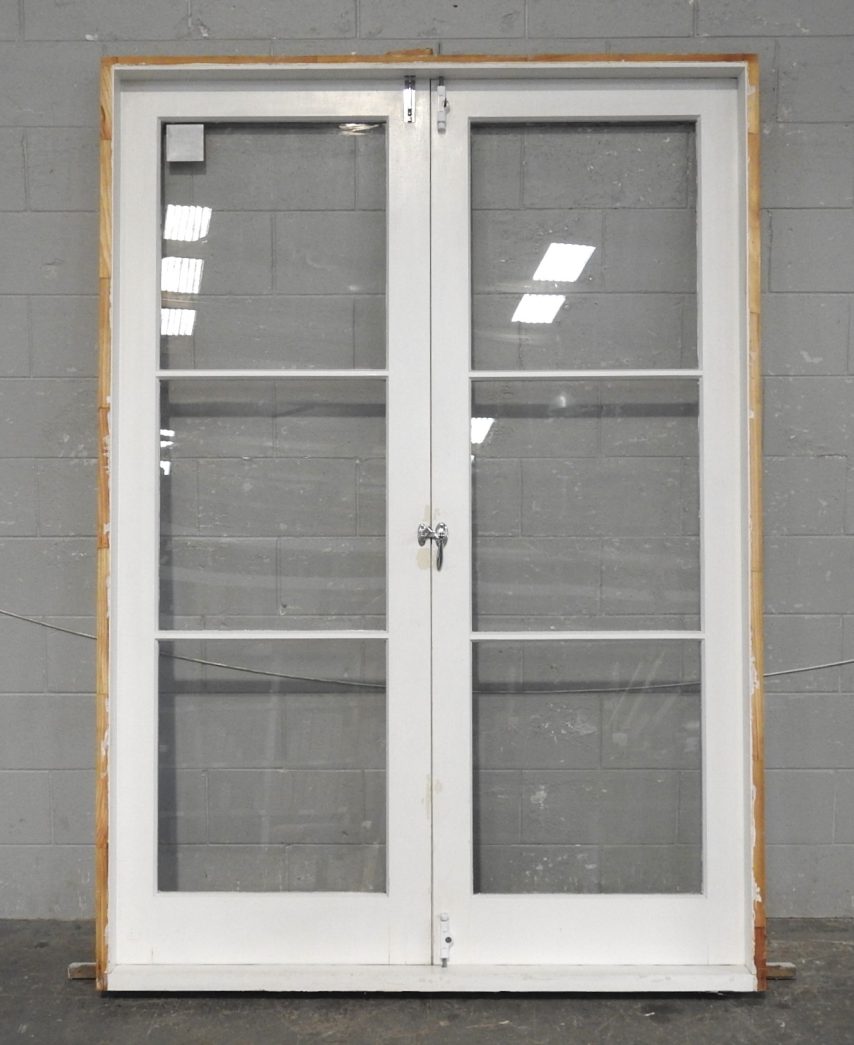 Wooden French 3-Light Doors Hung in Frame