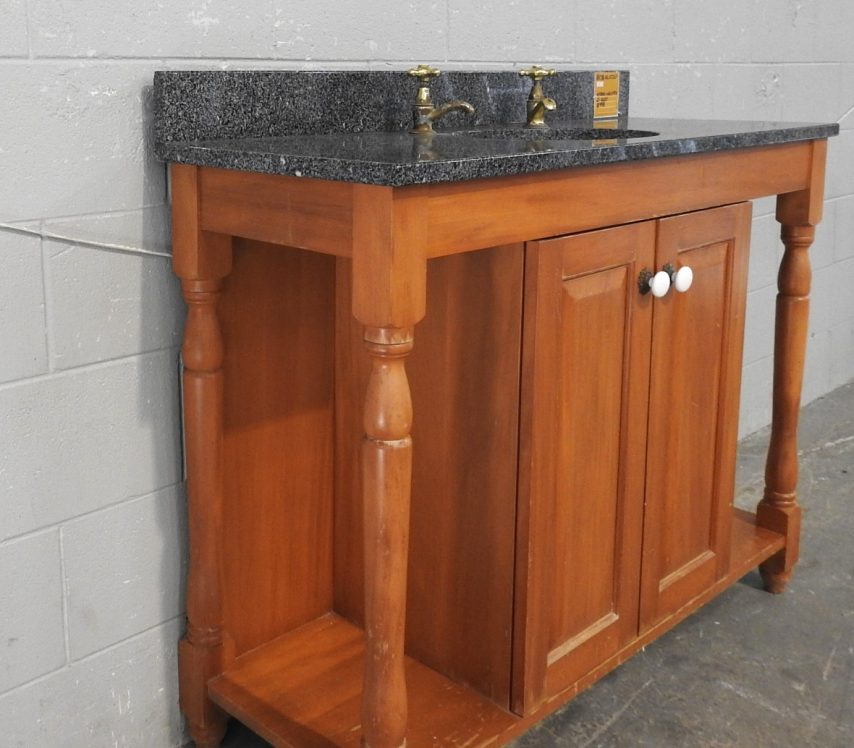 Villa Style Wooden Vanity w Granite Top & Upstand