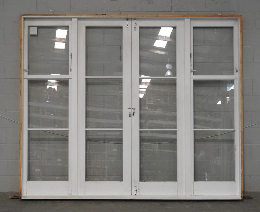 Wooden French Doors with Awning Window Sidelights