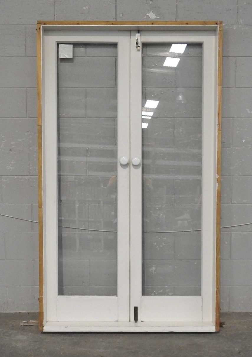 Wooden French Doors Hung In Frame