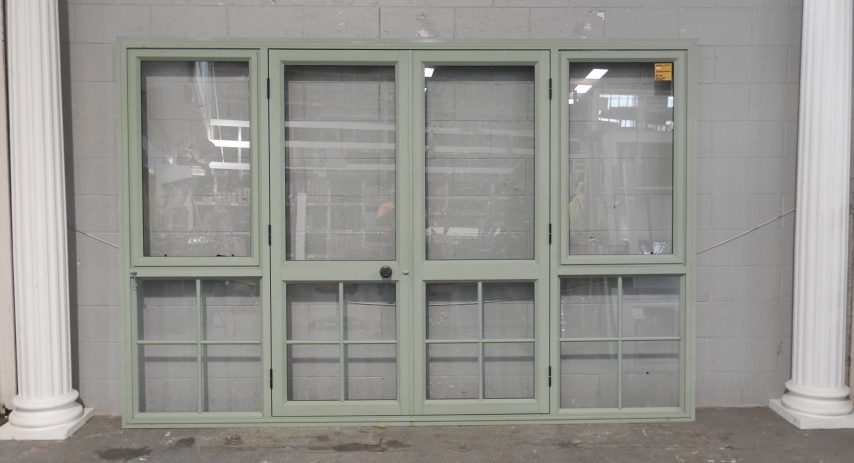 Mist Green Aluminium French Doors with Sidelights