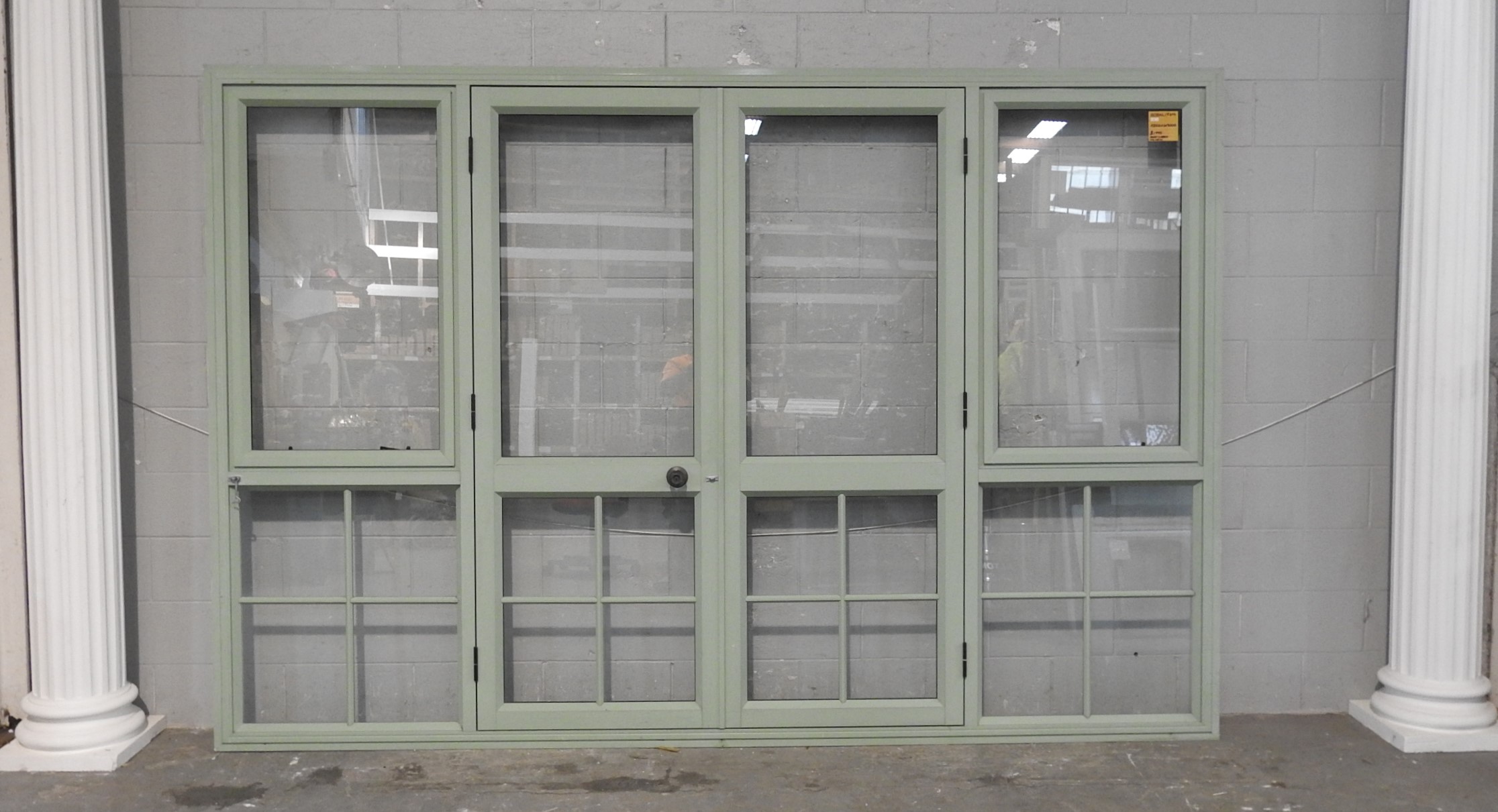 Mist Green Aluminium French Doors with Sidelights
