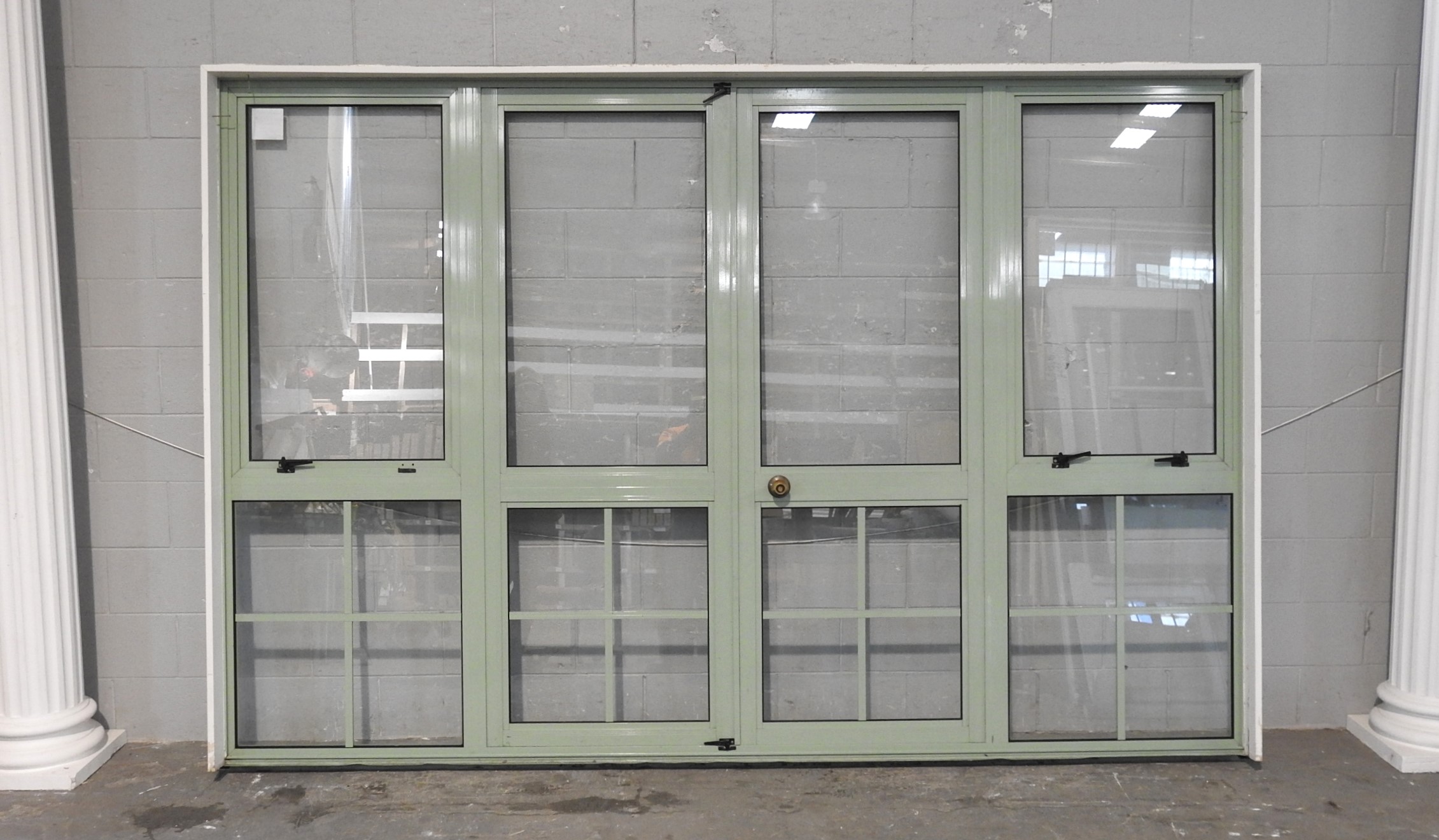 Mist Green Aluminium French Doors with Sidelights