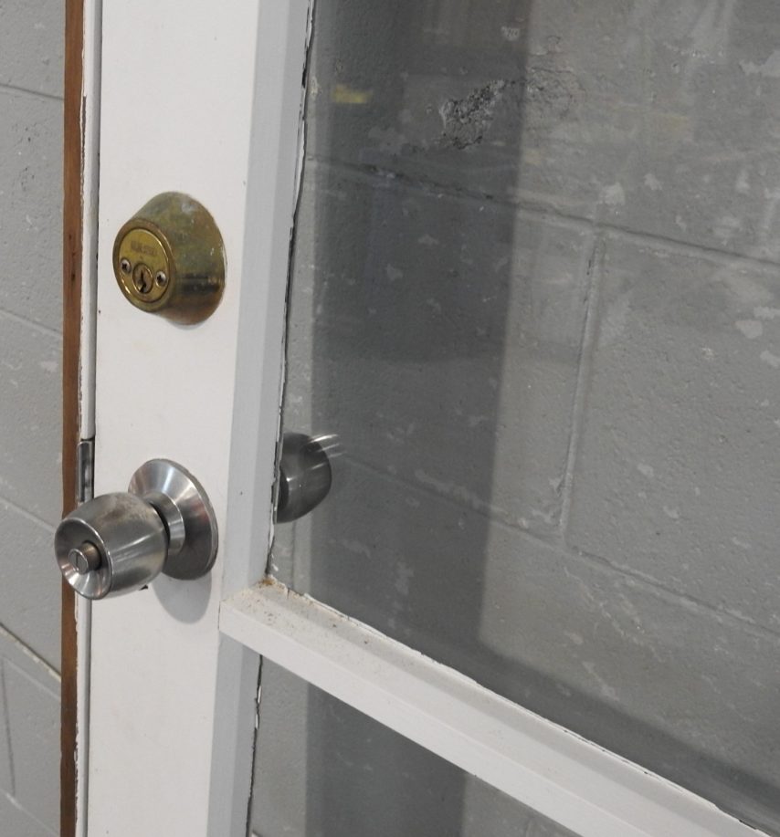 Wooden Exterior 4-Light Door Hung in Frame