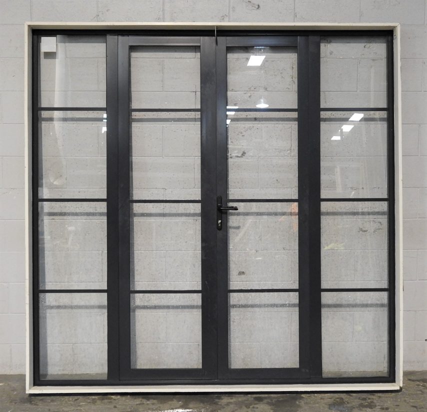 Denim Blue Aluminium French Doors With Sidelights