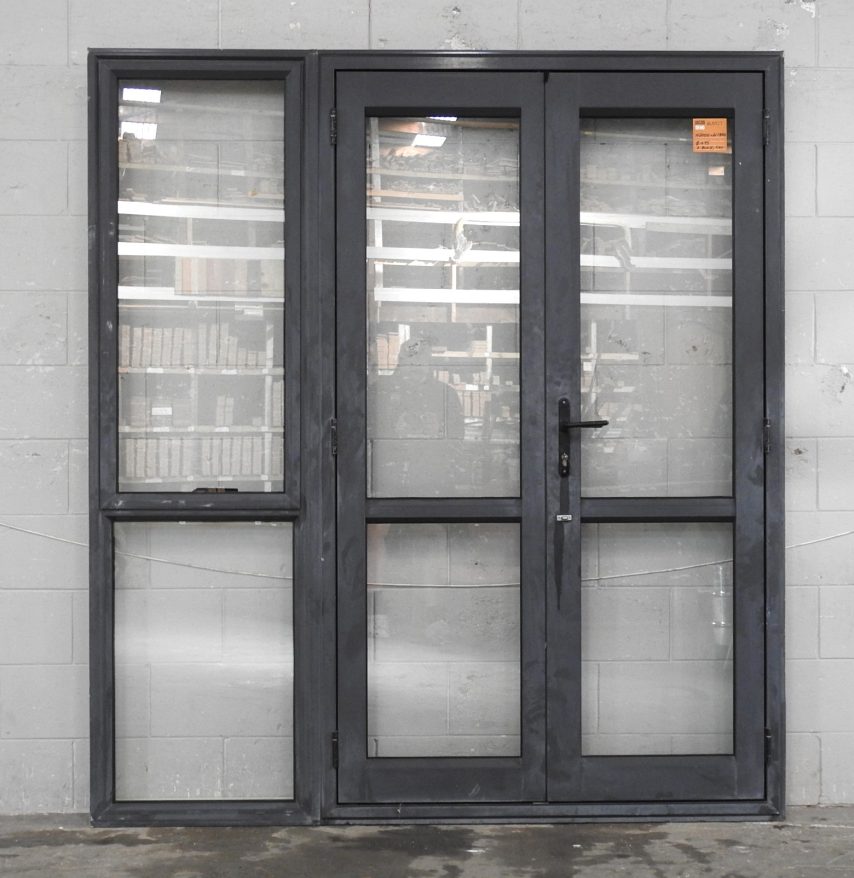 Denim Blue Aluminium French Doors With Sidelight