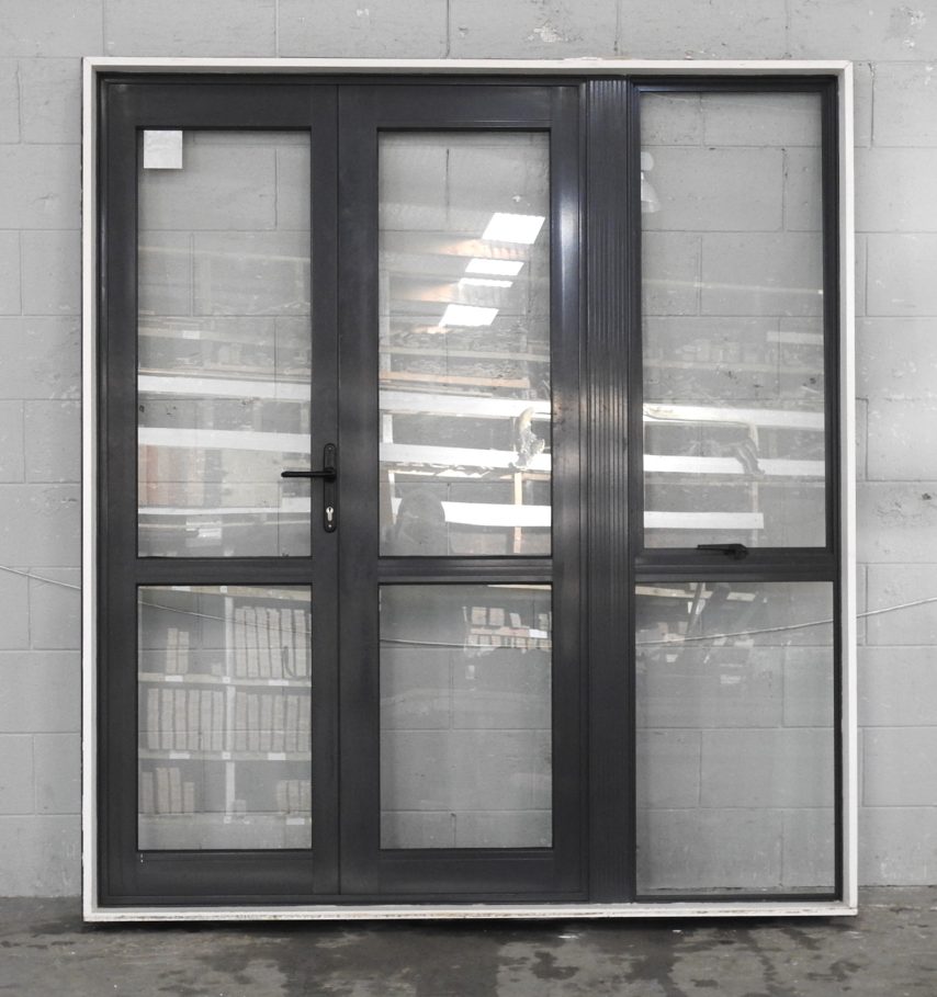 Denim Blue Aluminium French Doors With Sidelight