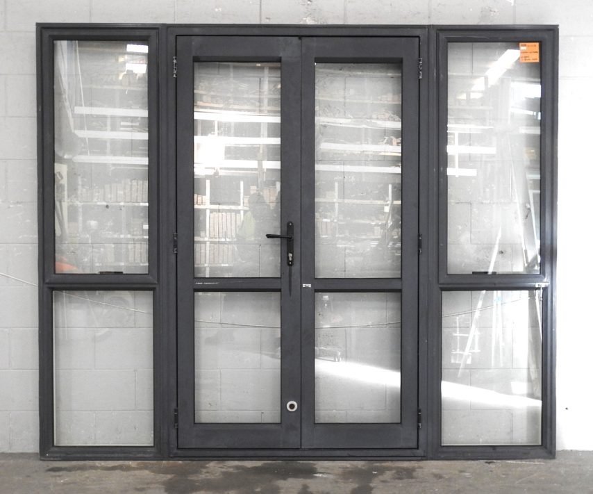 Denim Blue Aluminium French Doors With Sidelights