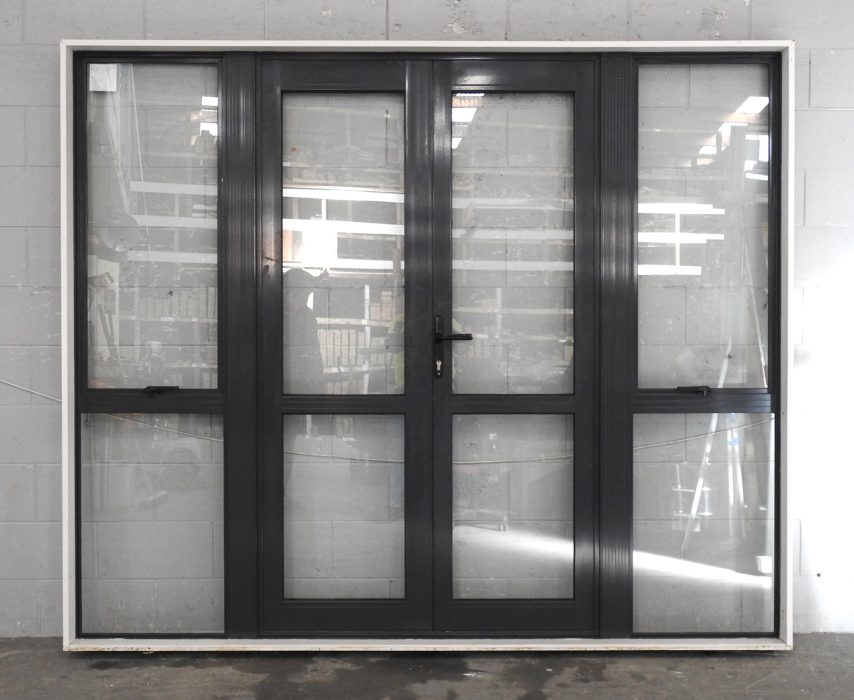 Denim Blue Aluminium French Doors With Sidelights