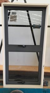 Denim blue aluminium twin awning window