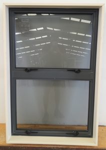 Denim blue aluminium twin awning window