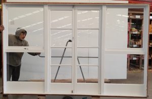 Wooden exterior French doors with awning window
