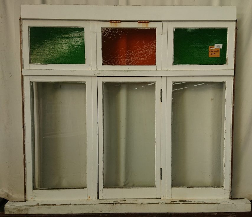 Bungalow Wooden casement window with coloured glass toplight