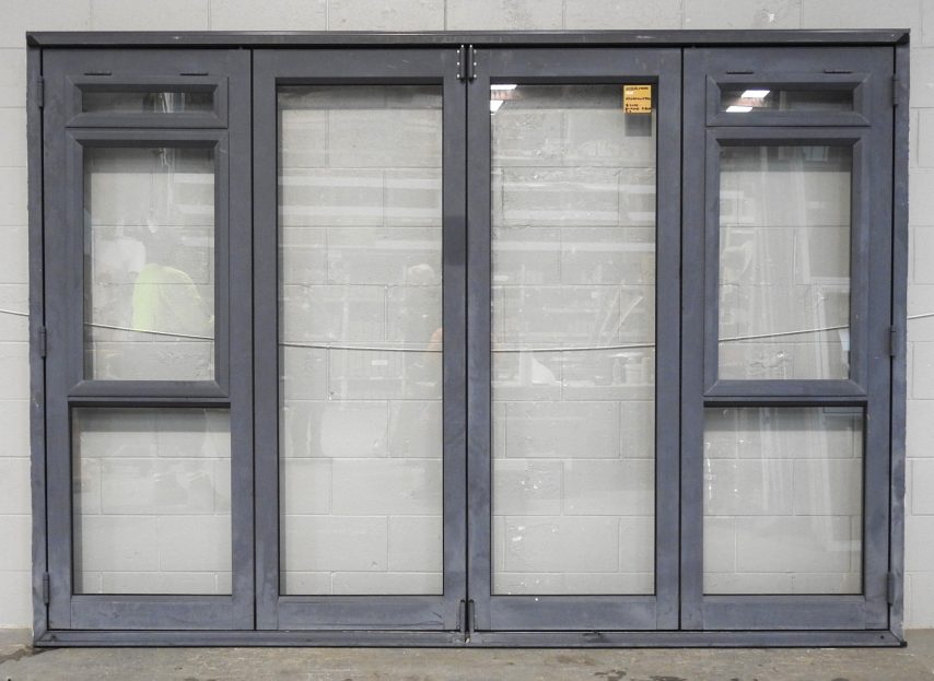 Denim Blue Aluminium Bi-Fold Door With Awning Windows