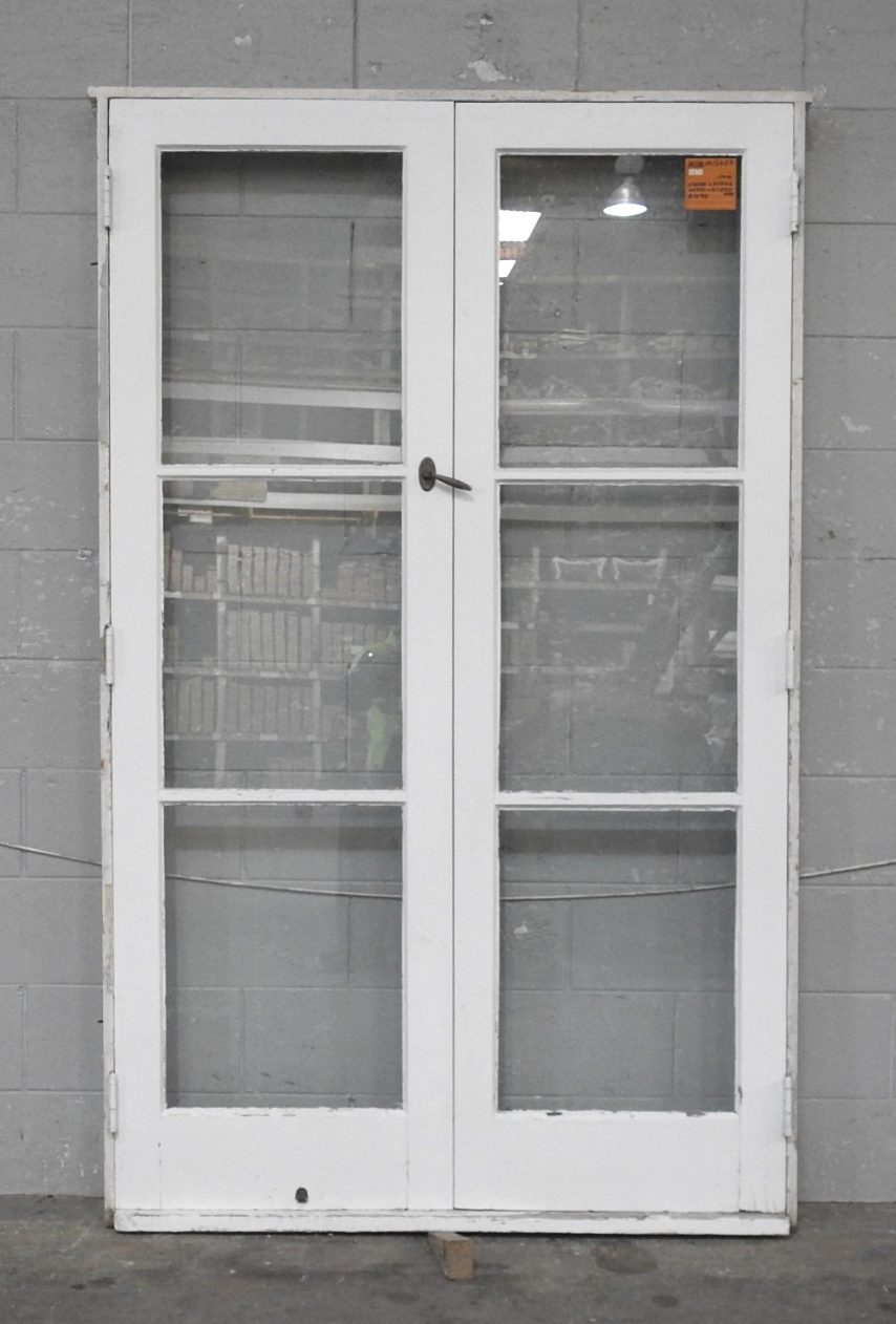 Wooden French 3-Light Doors Hung in Frame