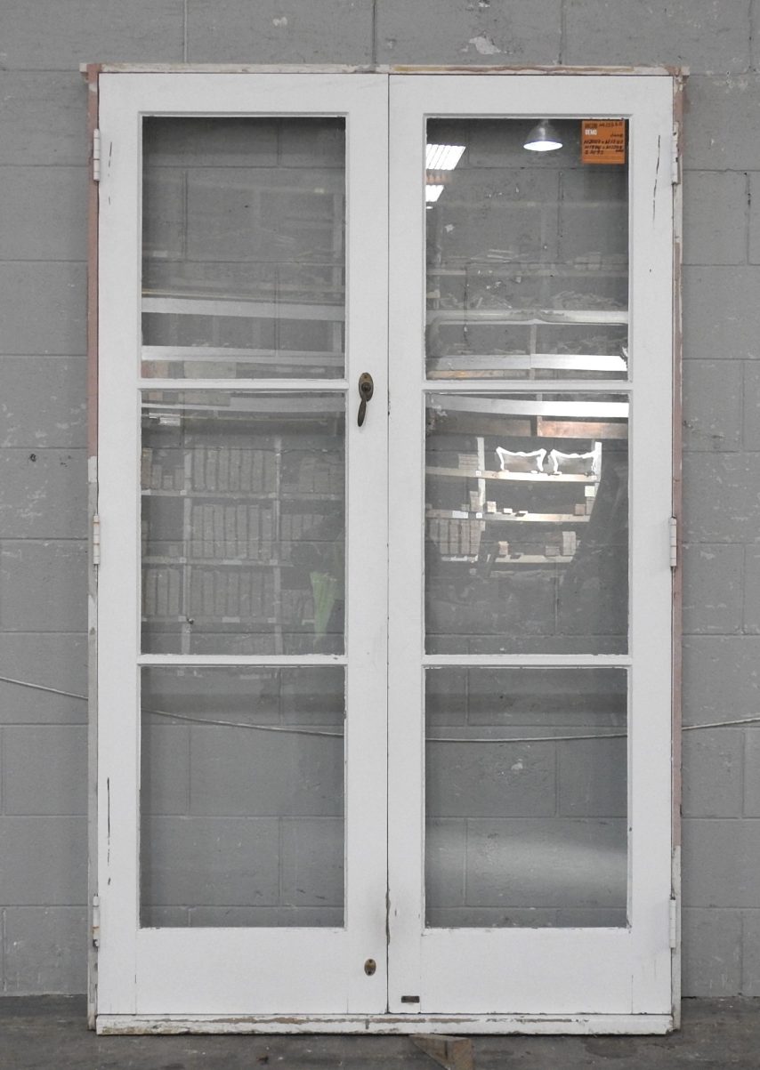 Wooden French 3-Light Doors Hung in Frame