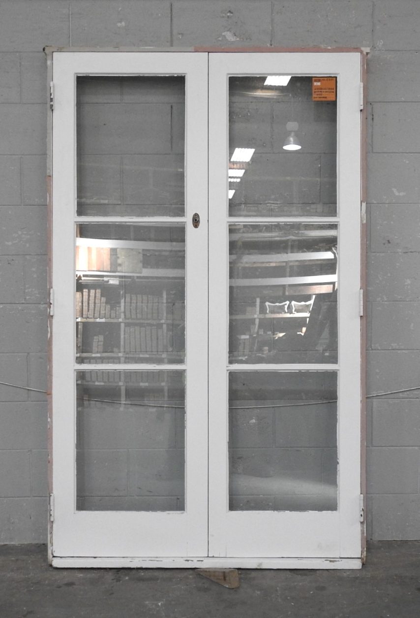 Wooden French 3-Light Doors Hung in Frame