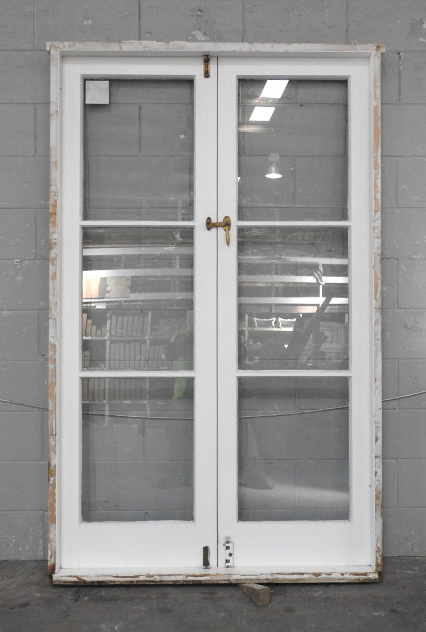 Wooden French 3-Light Doors Hung in Frame
