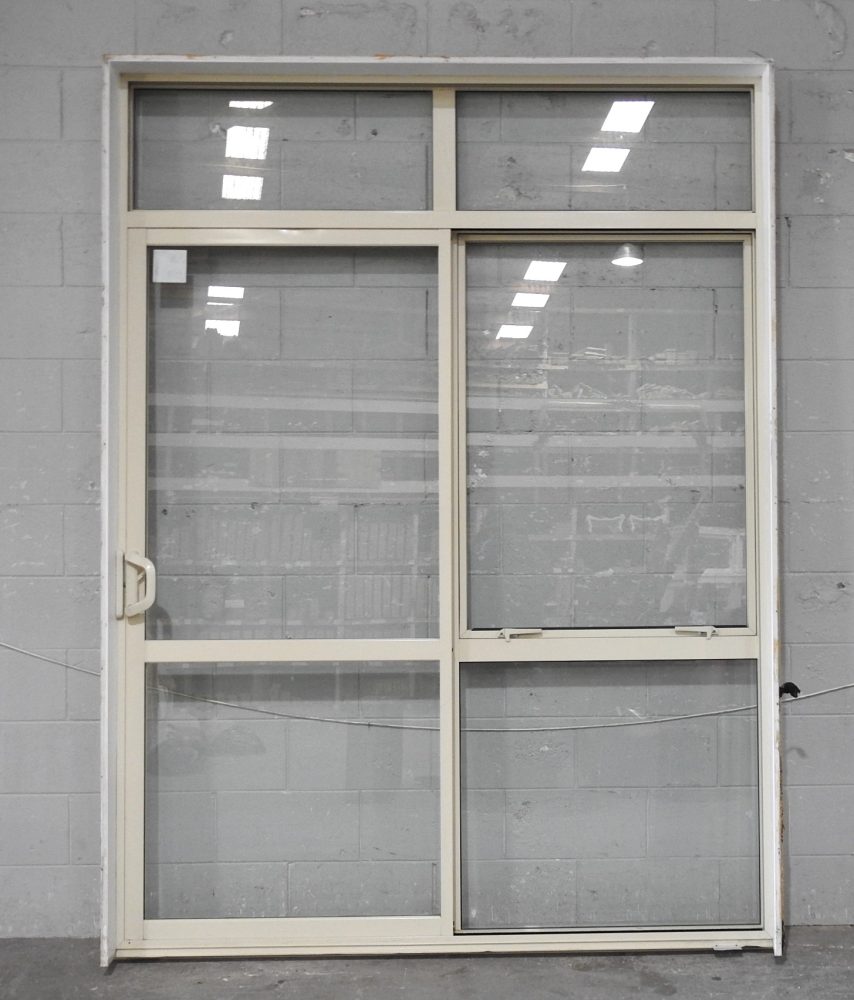 Off White Aluminium Sliding Door With Toplight