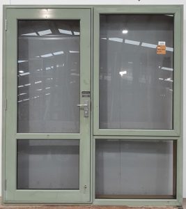 Mist green aluminium smart wood door with side light