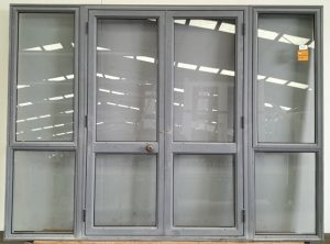Denim blue aluminium French doors with windows