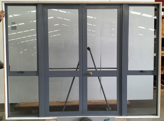 Denim blue aluminium French doors with windows