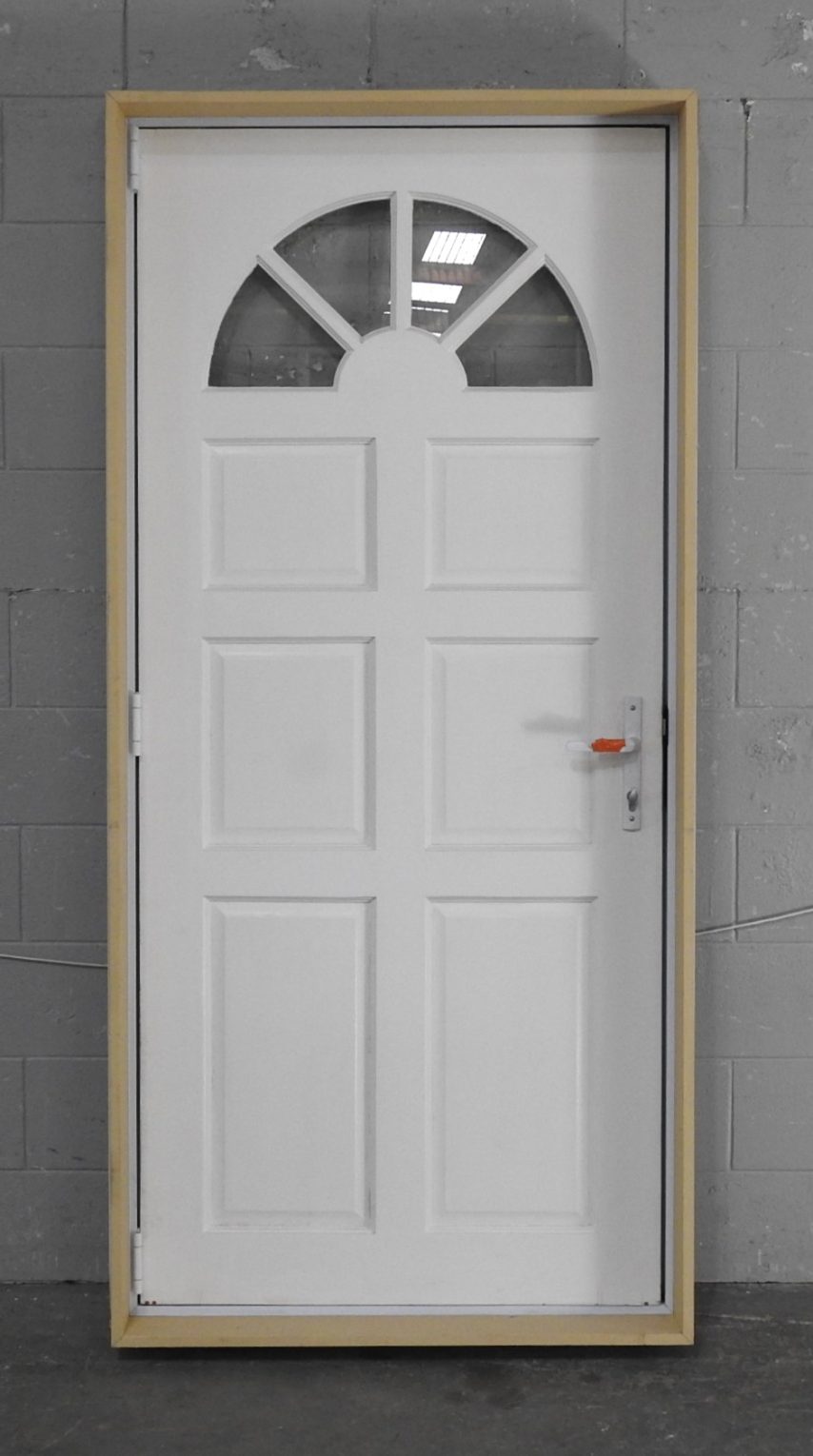 White Aluminium Frame With 6-Panel Fanlight Timber Door