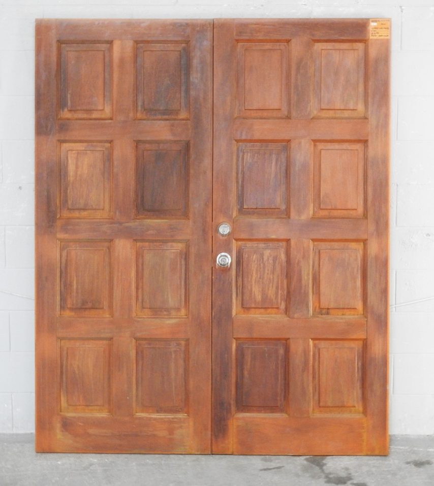 Pair of Wooden Exterior 8-Panel Double Entry Doors - Unhung