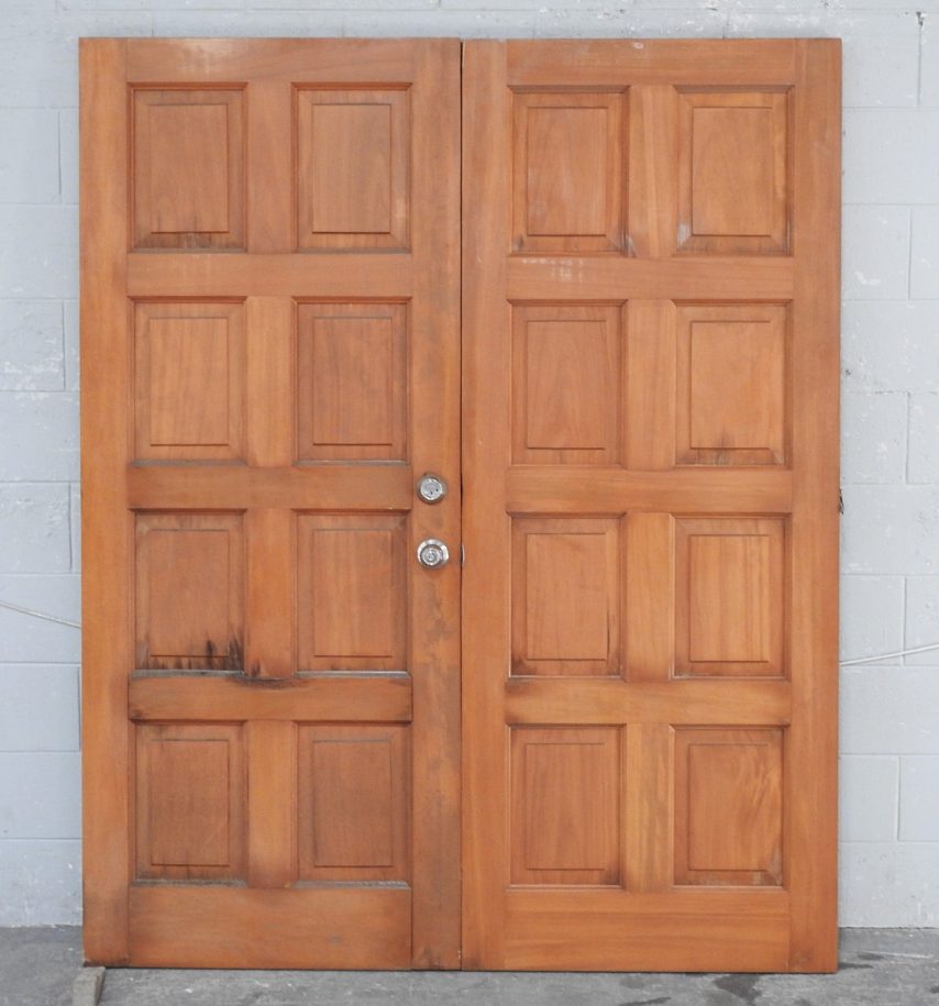 Pair of Wooden Exterior 8-Panel Double Entry Doors - Unhung