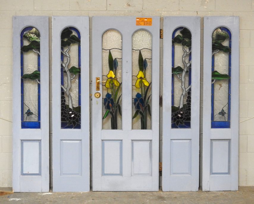 1940's Leadlight Entry Door With Sidelights - Disassembled