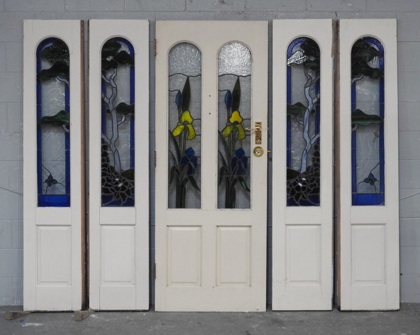 1940's Leadlight Entry Door With Sidelights - Disassembled