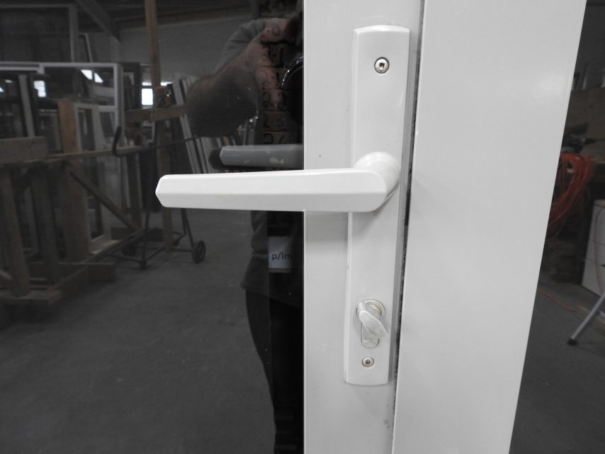 Silver Pearl Aluminium Entry Door With Sidelight