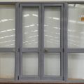 Grey aluminium French doors with sidelights