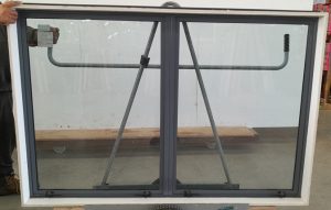 Denim blue double glazed twin awning window