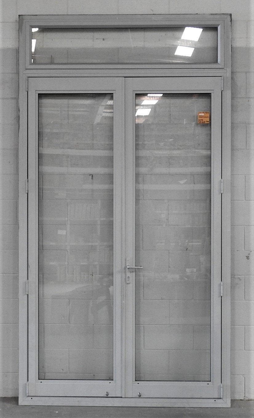 tall Silver pearl Aluminium French doors with awning window toplight
