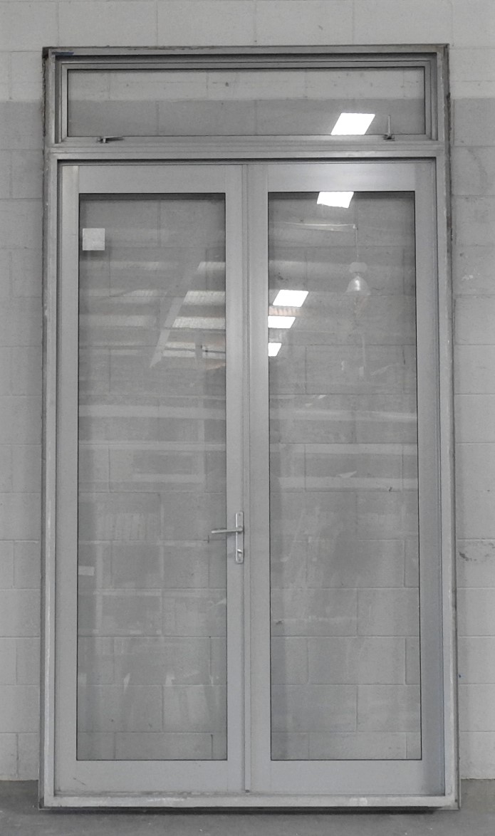 tall Silver pearl Aluminium French doors with awning window toplight
