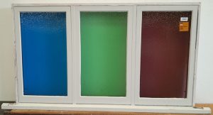 Coloured wooden twin awning window