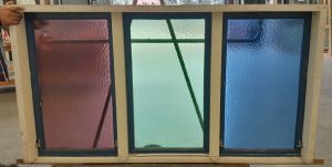 Coloured wooden twin awning window