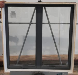 Denim blue double glazed twin awning window