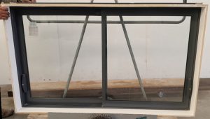 Denim blue double glazed sliding window
