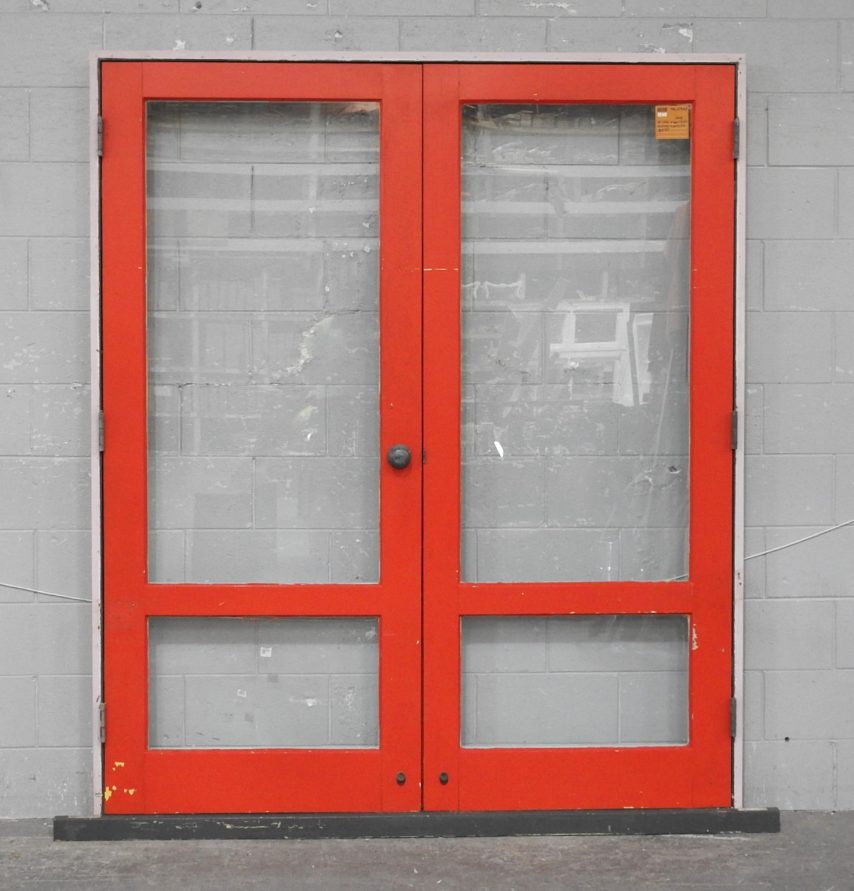 Wooden French 2-Light Doors Hung in Frame