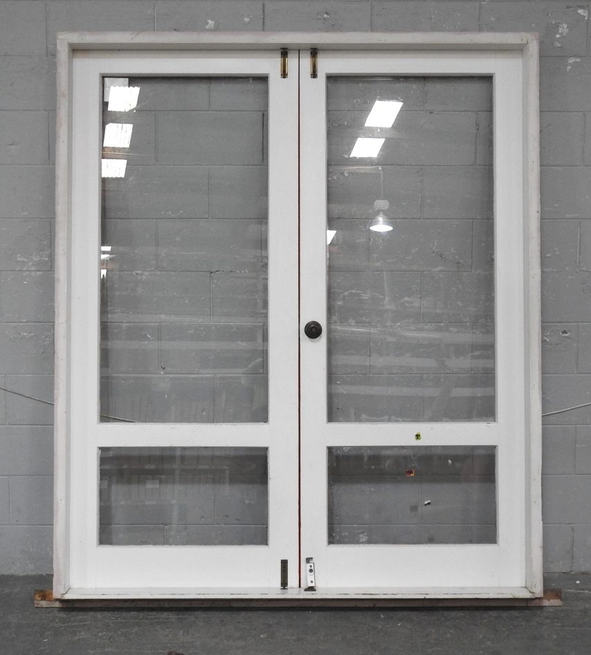 Wooden French 2-Light Doors Hung in Frame