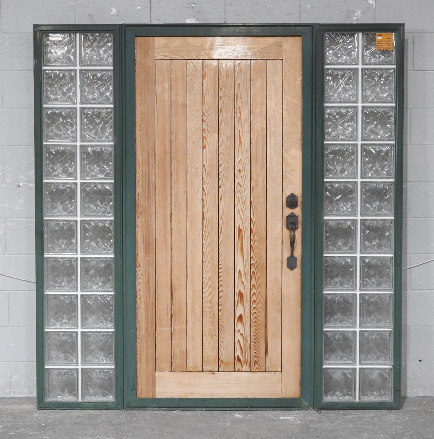 Permanent Green Frame w Cedar Door & Glass Block Sidelights