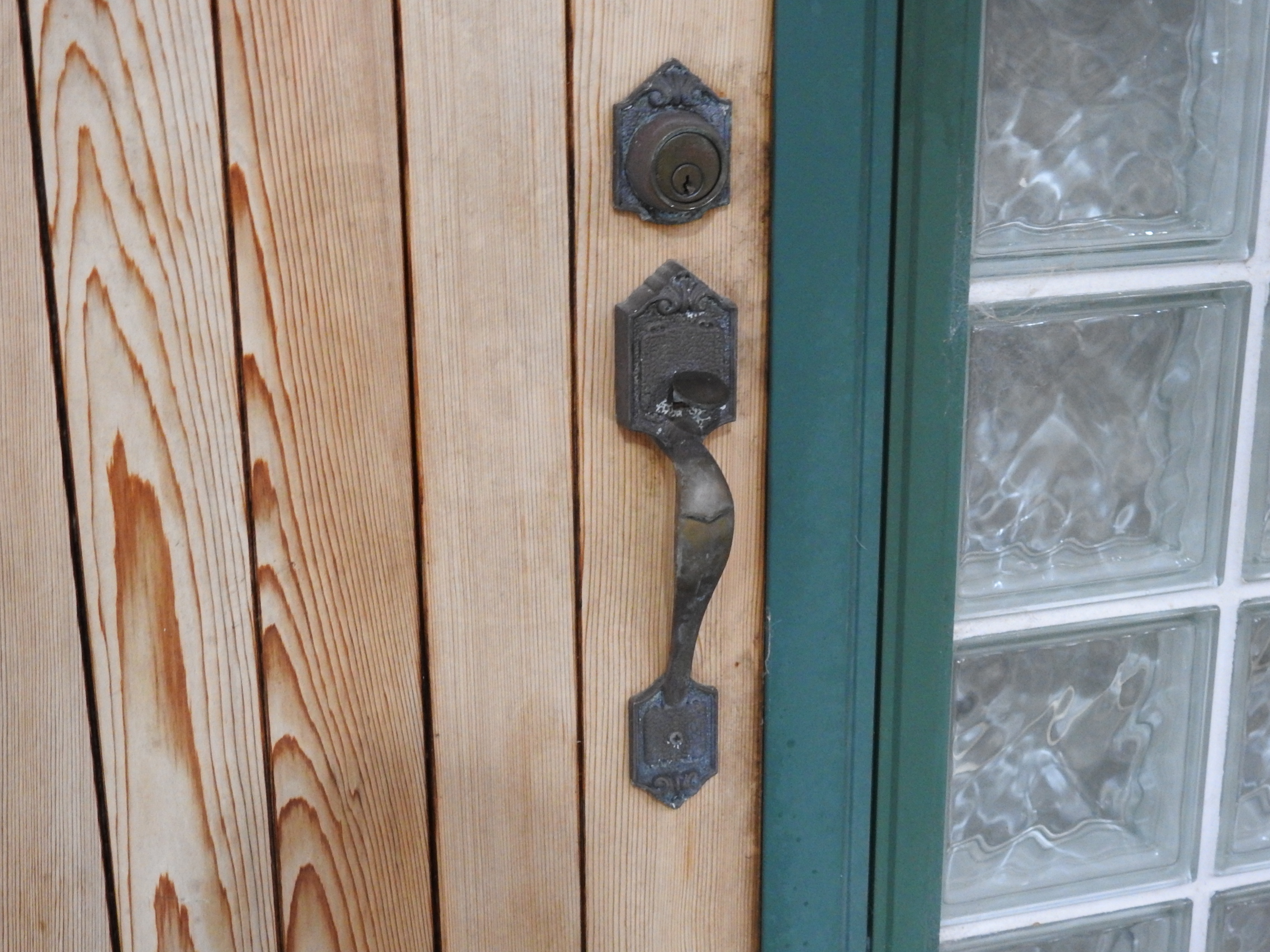 Permanent Green Frame w Cedar Door & Glass Block Sidelights