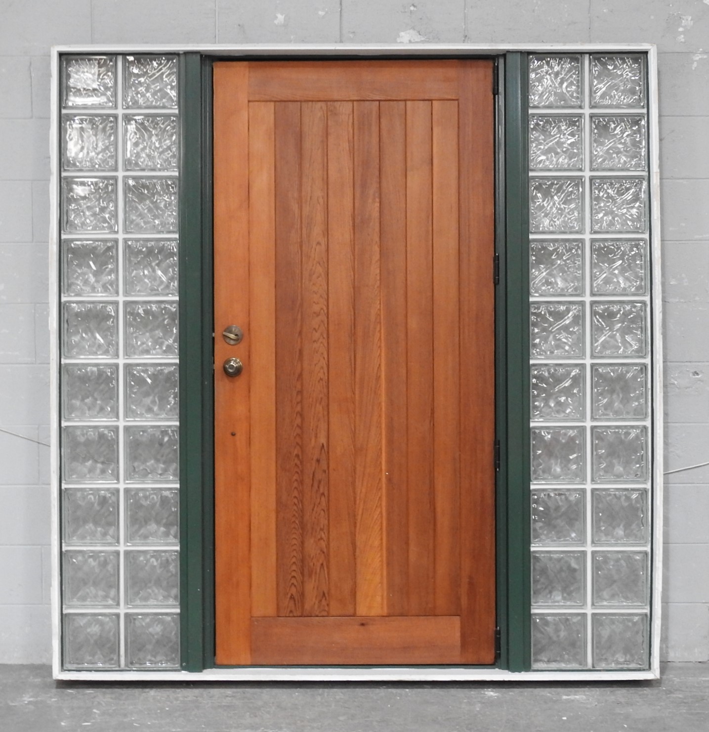 Permanent Green Frame w Cedar Door & Glass Block Sidelights