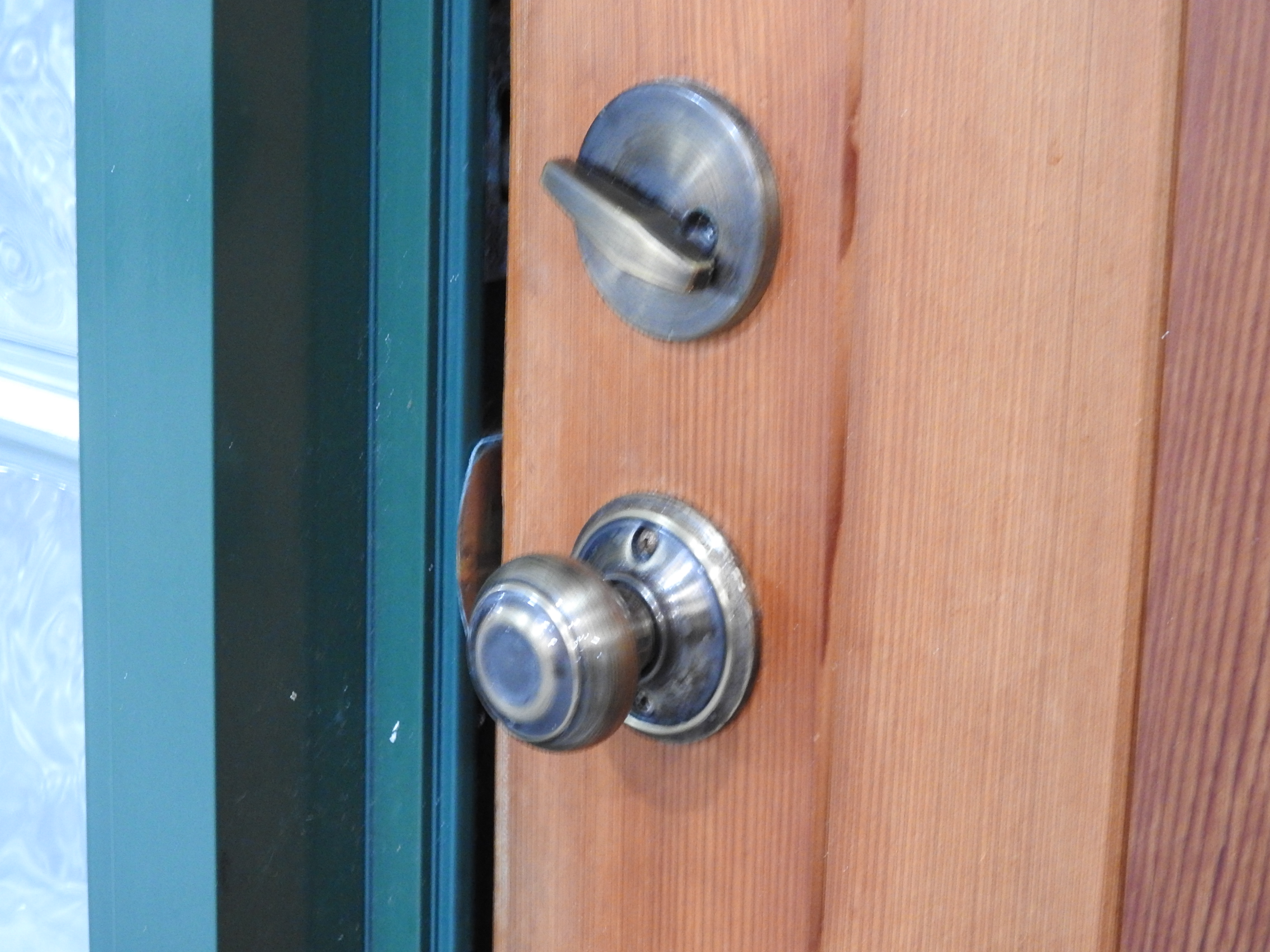 Permanent Green Frame w Cedar Door & Glass Block Sidelights